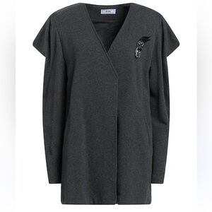 NWT Jijil Charcoal Open Front Jacket w/Accentuated Shoulder Sleeves, Brooch